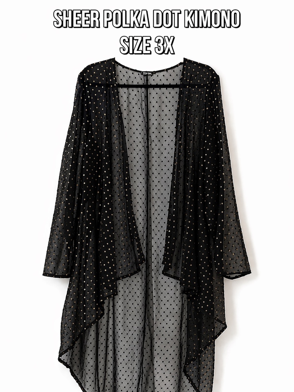 Sheer Black with Gold Polka Dots Duster Kimono 3x